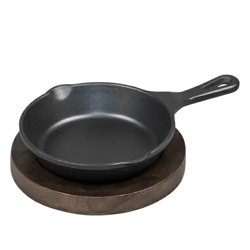 Сковородка алюминиевая черная (12,4*2,5 см) для подачи на деревянной подставке, P.L. Proff Cuisine